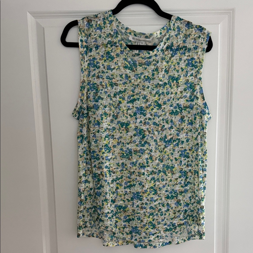 BCBGeneration Blue and Green Floral Muscle Tee/tank